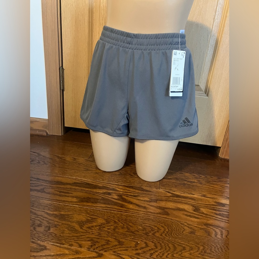 Adidas Gray Athletic Shorts Lightweight Elastic Waist